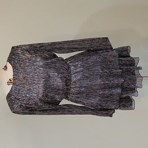 CITY TRIANGLES festive colorful metallic dress.  Sheer sleeves, mini. Size is M.